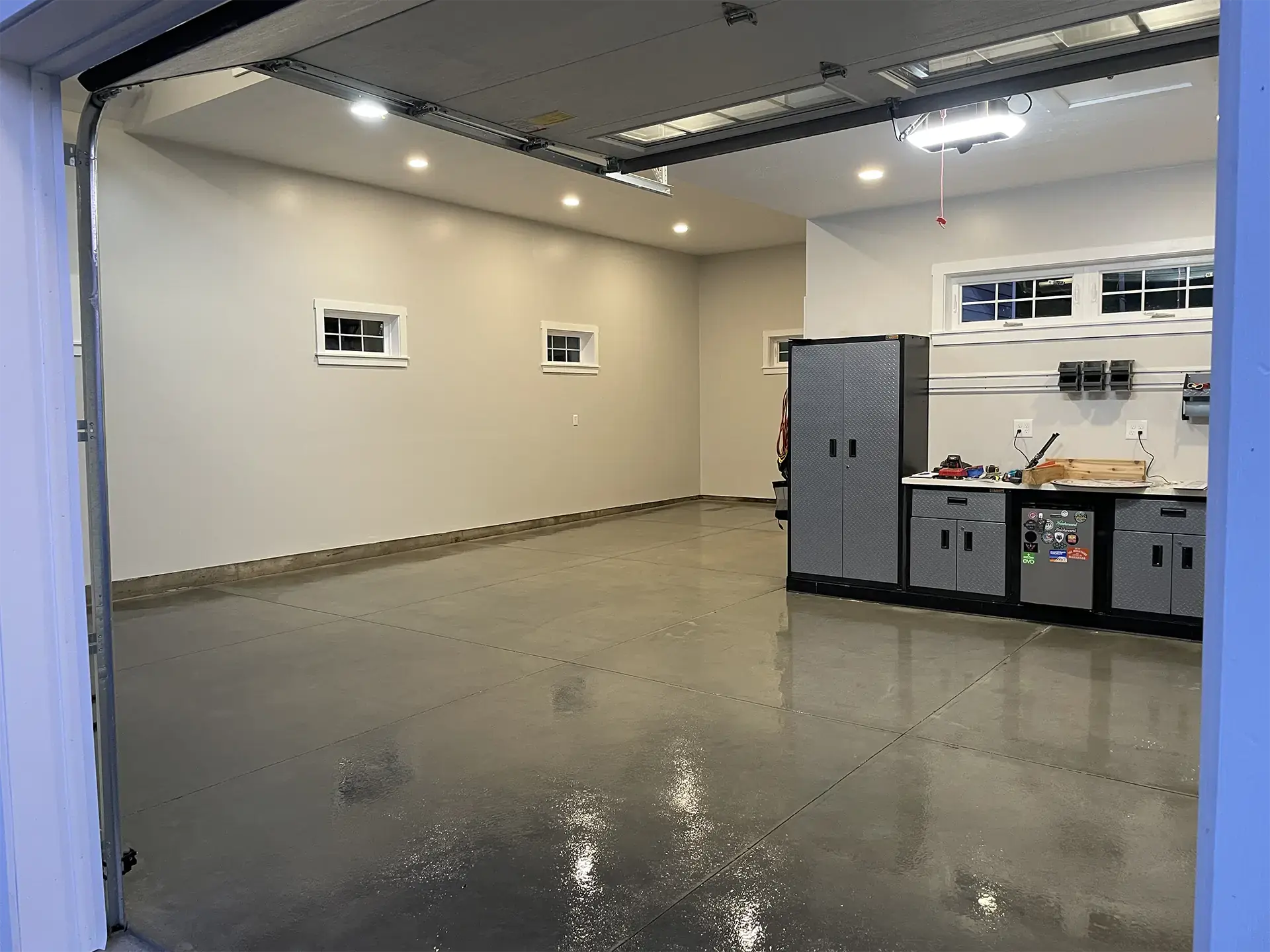 Garage interior through open door